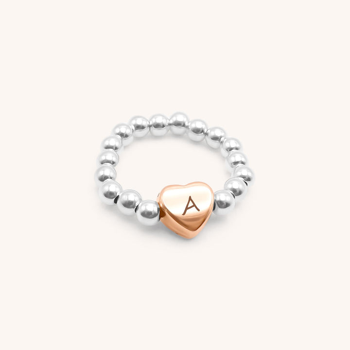 Beads & Glider Heart Personalised Ring, Silver & Rose Gold