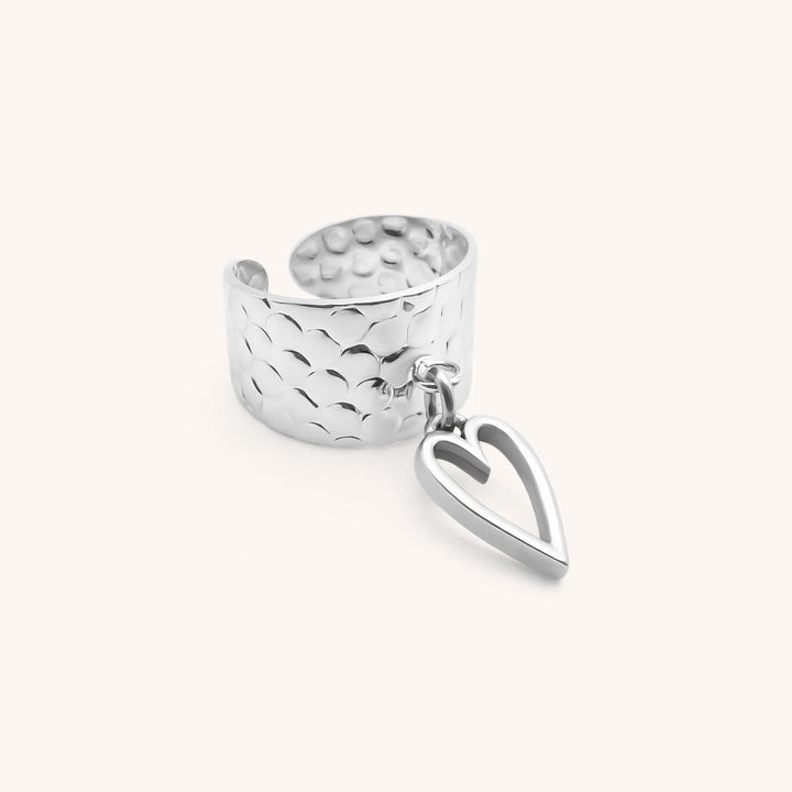 Mini Open Heart Hammered Charm Ring