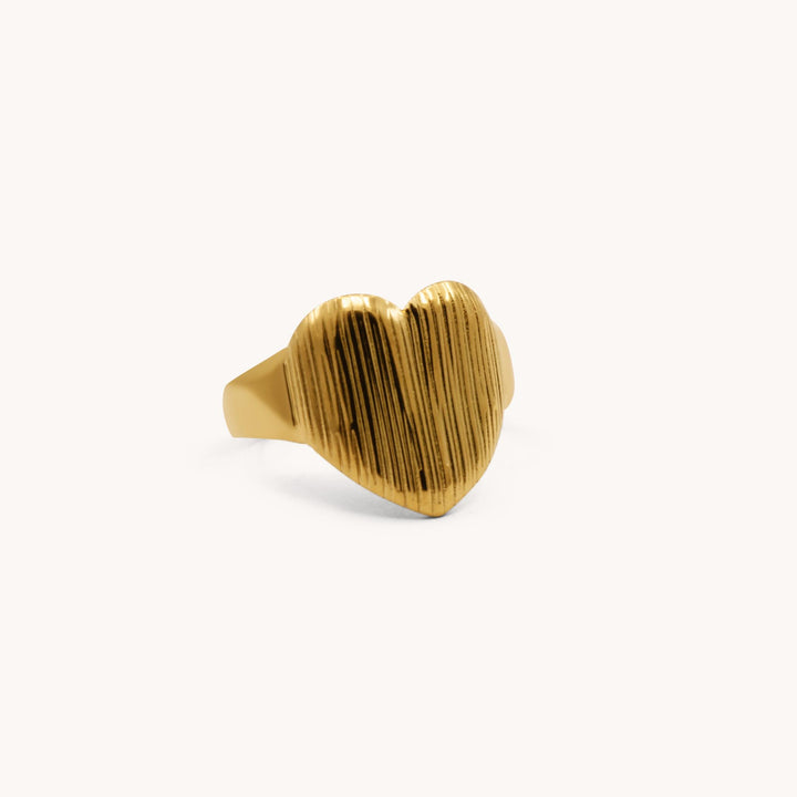 Ribbed Heart Adjustable Ring, Gold