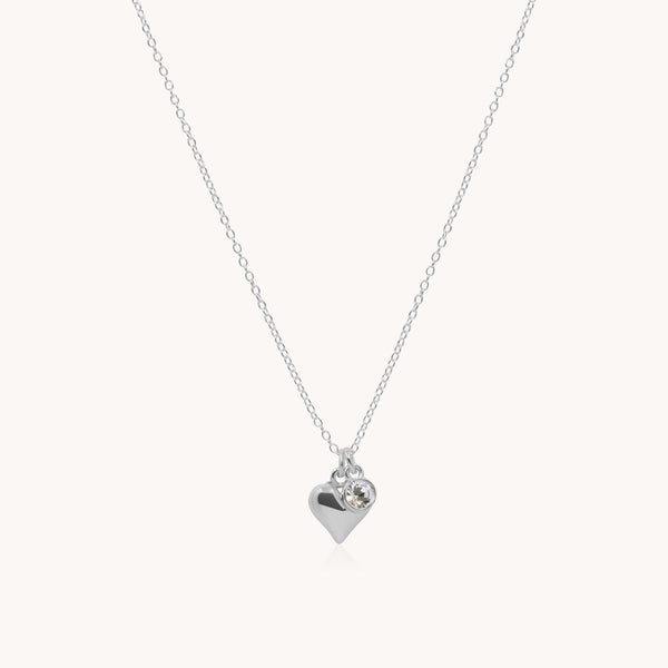 Sterling Silver Mia Heart & Birthstone Necklace
