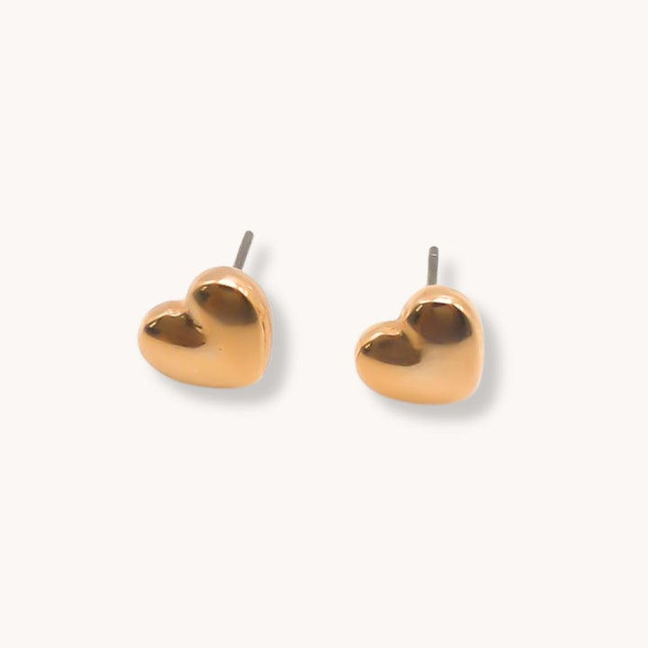 Puffed Heart Studs, Rose Gold