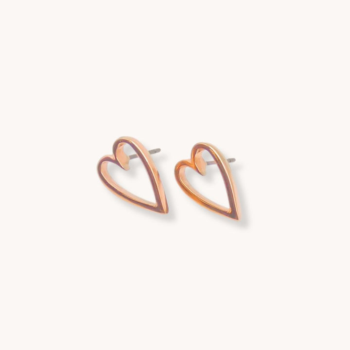 Open Heart Stud Earrings, Rose Gold