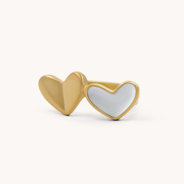 Enamel Duo Heart Ring, Gold