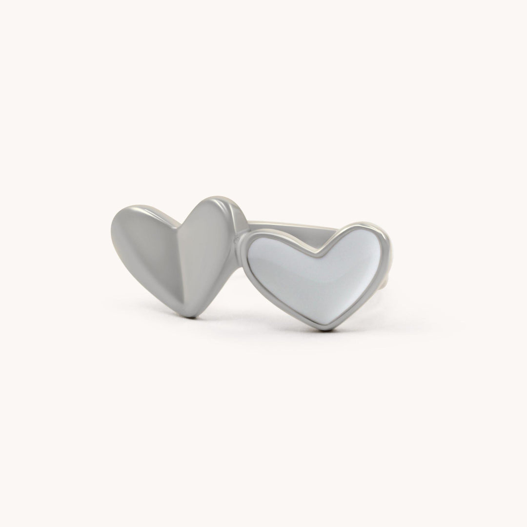 Enamel Duo Heart Ring, Silver