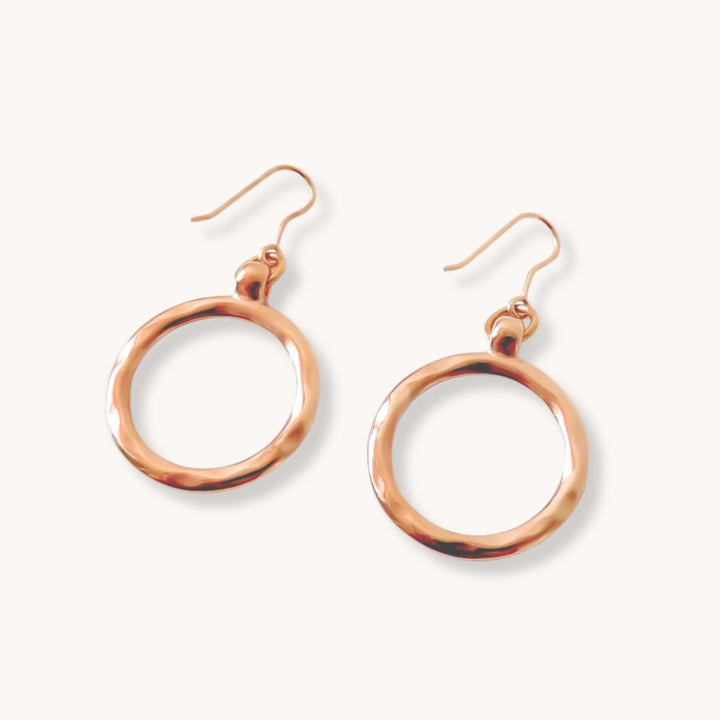 Mini Hammered Circle Hook Earrings, Rose Gold