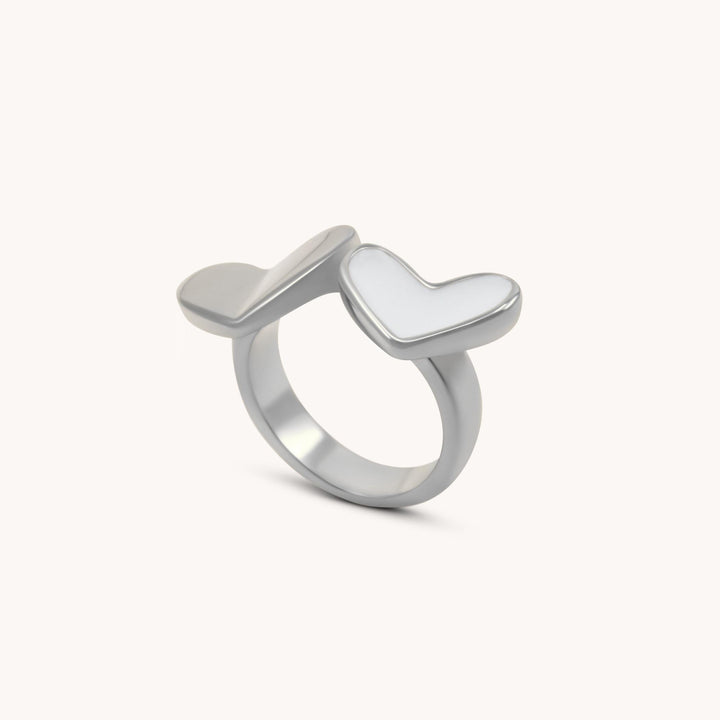 Enamel Duo Heart Ring, Silver