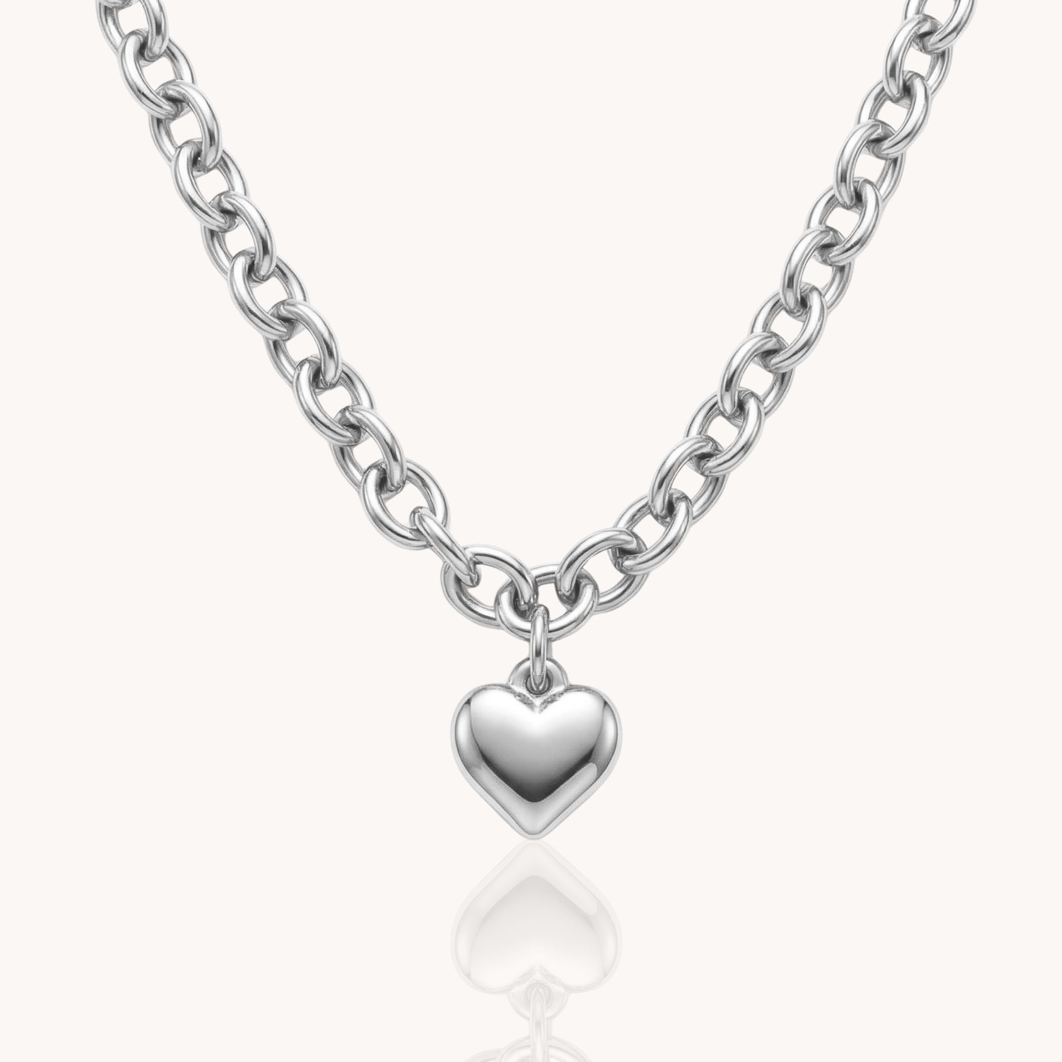 Chloe Heart Chunky Necklace in Silver