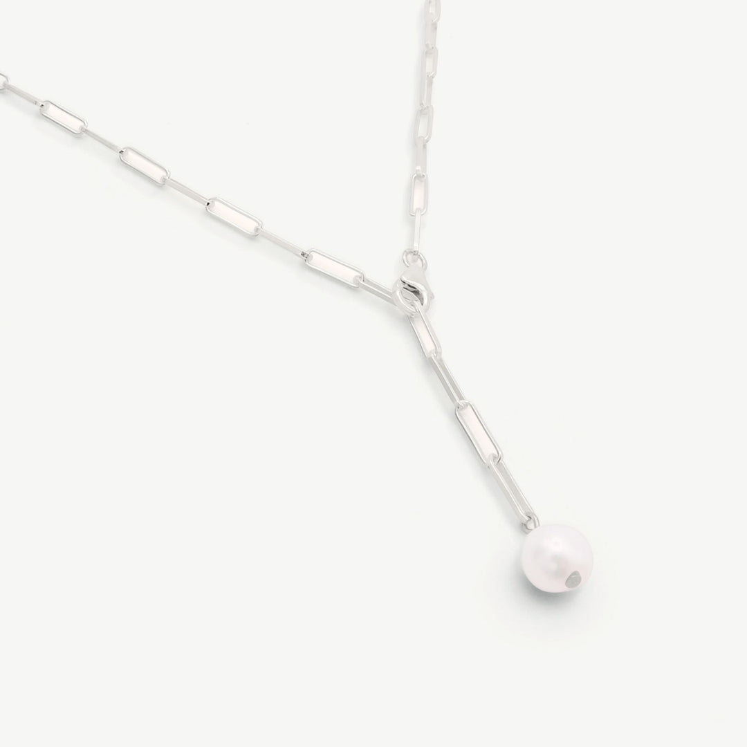 Sterling Silver Adjustable Paperclip Pearl Necklace