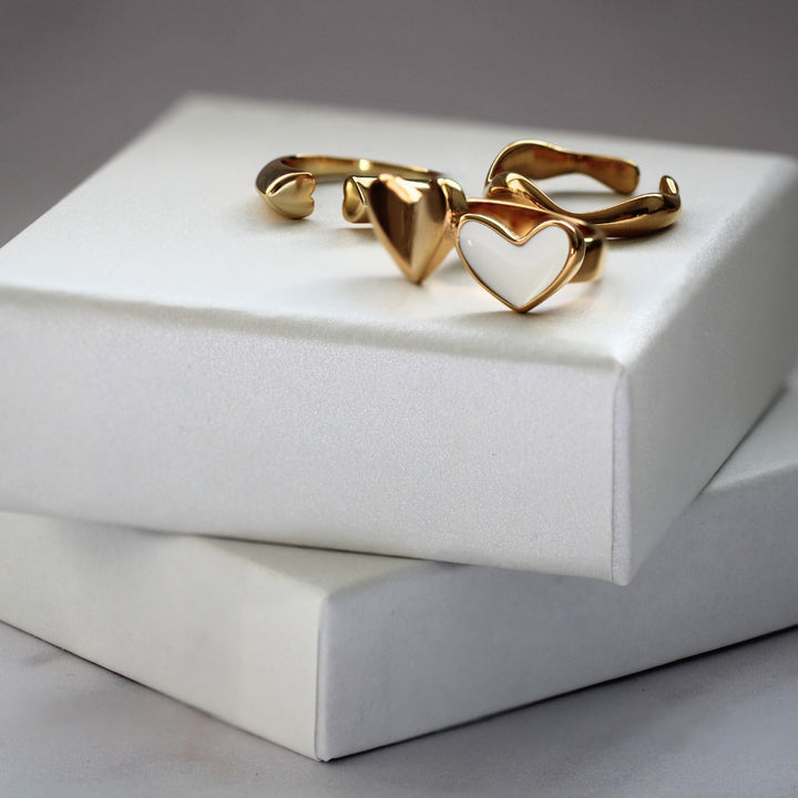 Enamel Duo Heart Ring, Gold