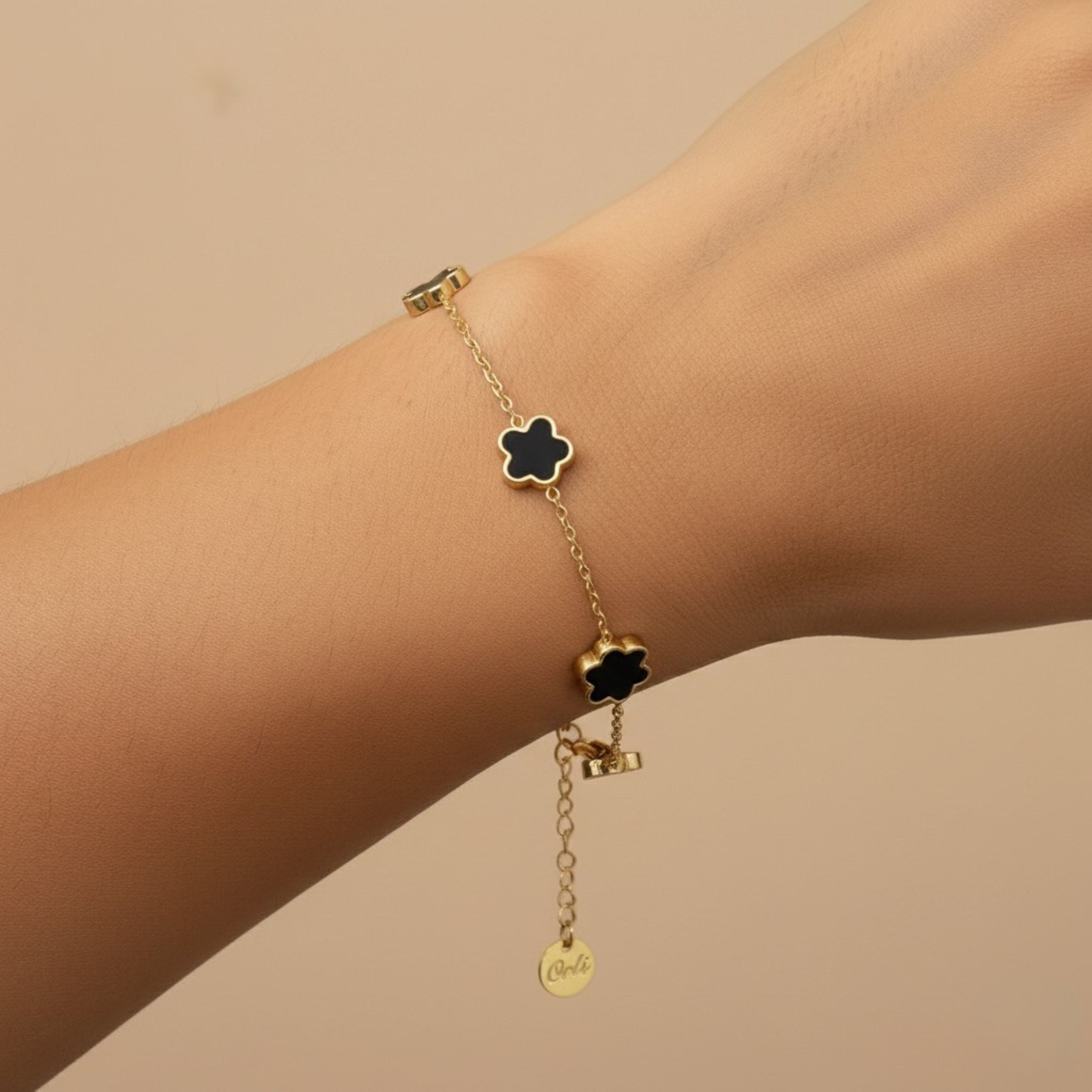 Mini Black Multi Clover Bracelet in Gold