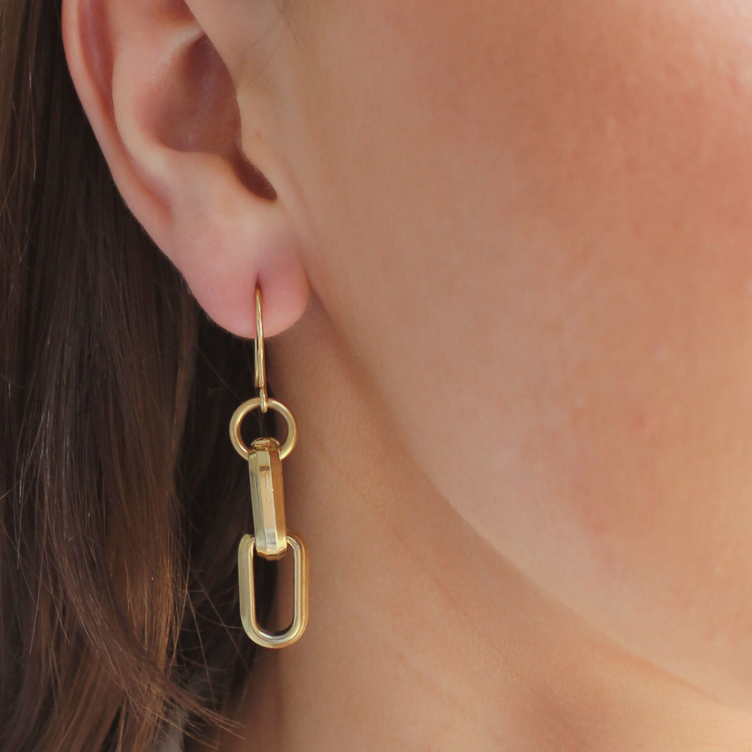 Square Link Hook Earrings, Gold