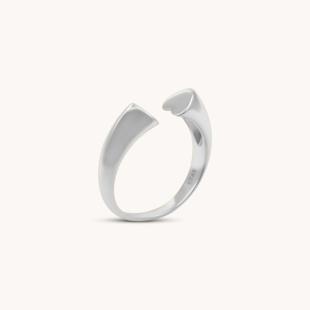 Sterling Silver Adjustable Double Heart Ring, Silver