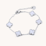 White Multi Clover Bracelet, Silver