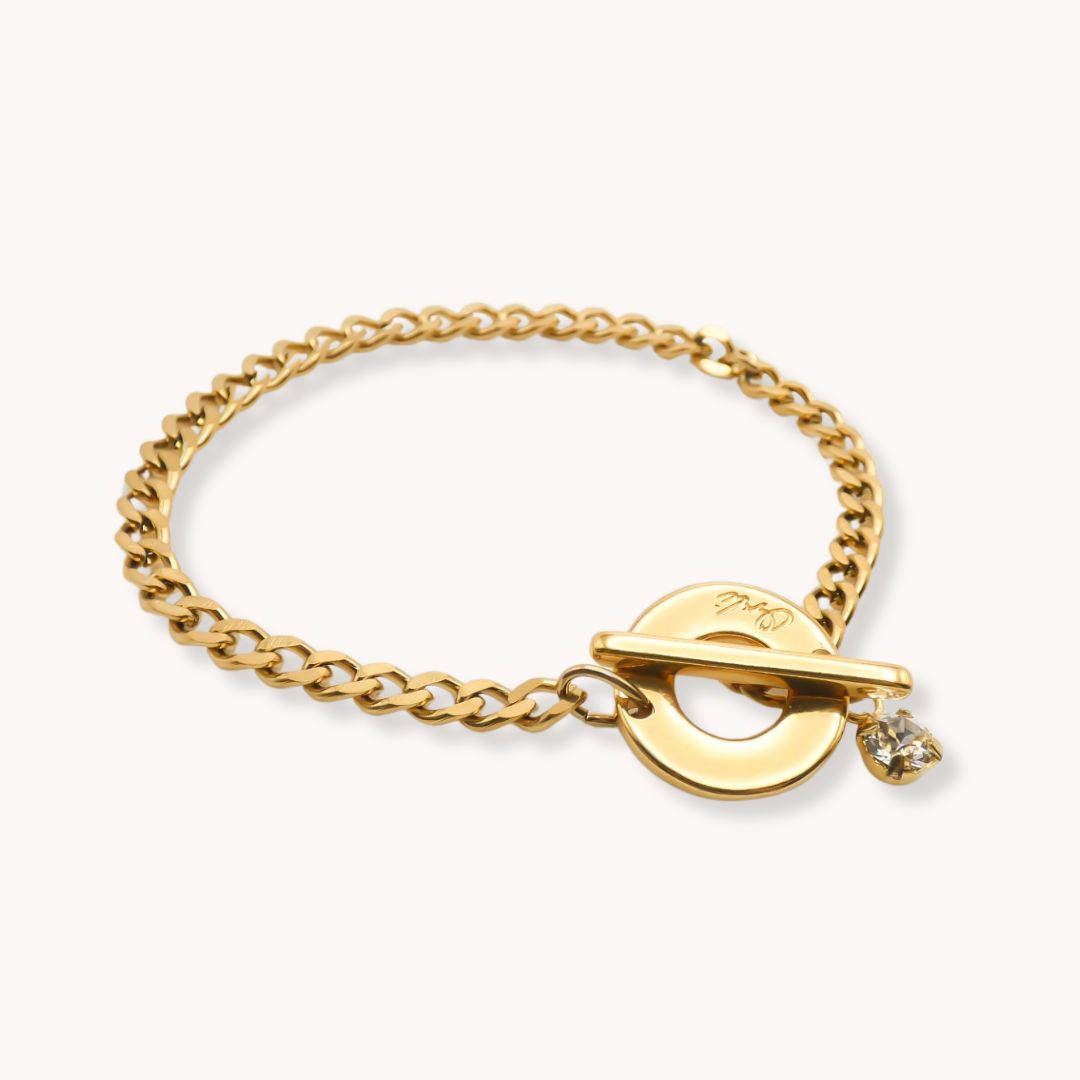 Birthstone Curb Chain T-Bar Bracelet, Gold