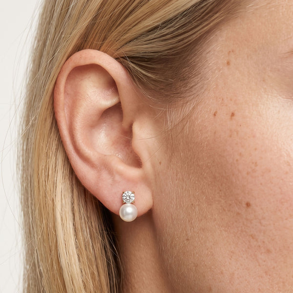 Crystal & Pearl Stud Earrings in Gold