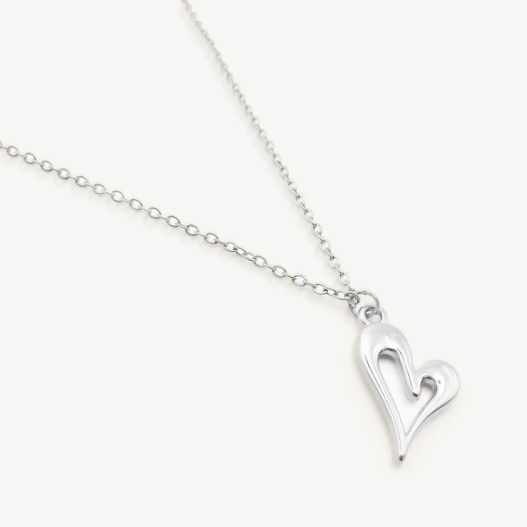 Open Curved Heart Fine Chain Necklace, Silver