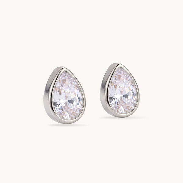 Pear Cut Crystal Stud Earrings in Silver
