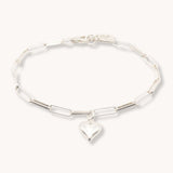 Sterling Silver Mia Heart Paperclip Anklet
