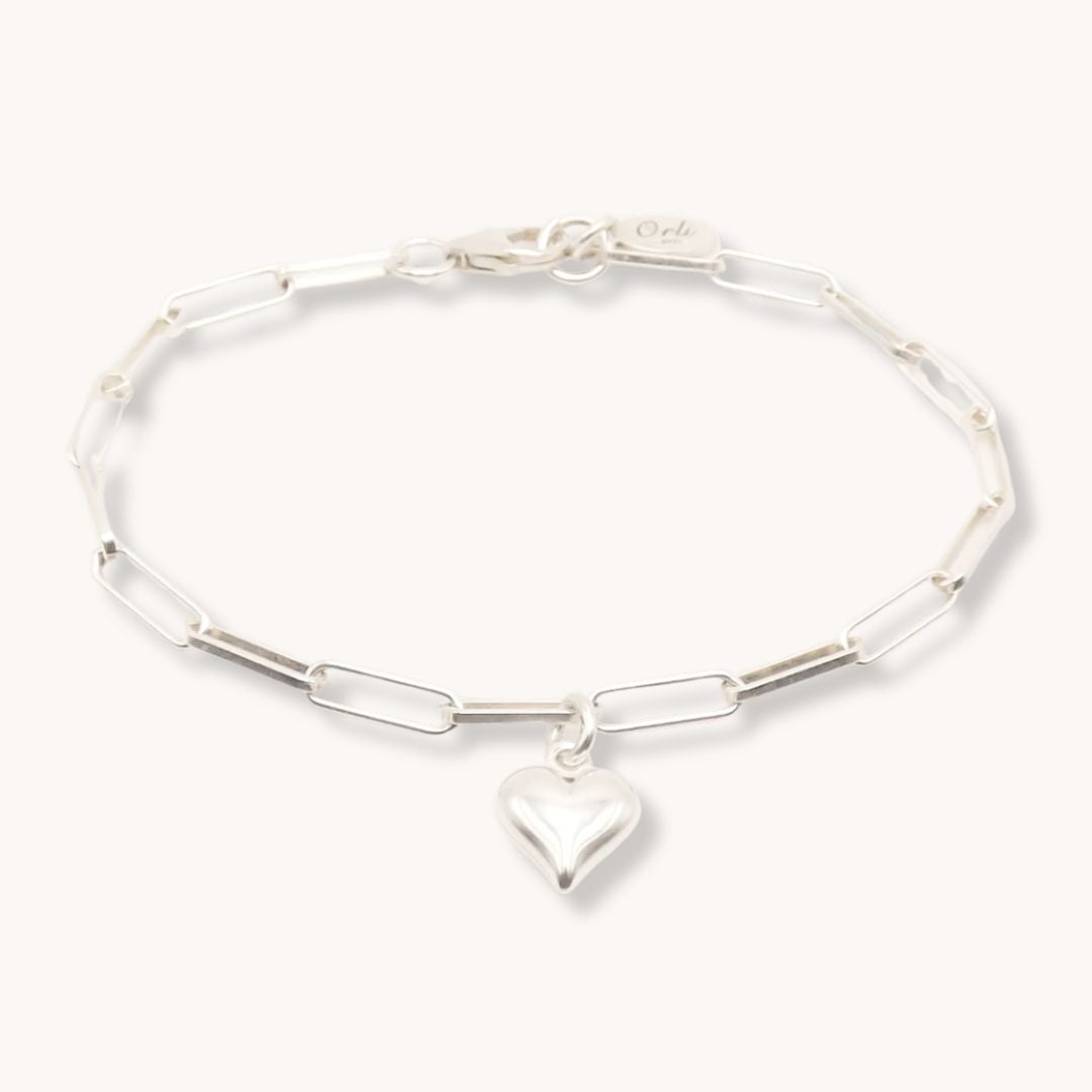 Sterling Silver Mia Heart Paperclip Anklet