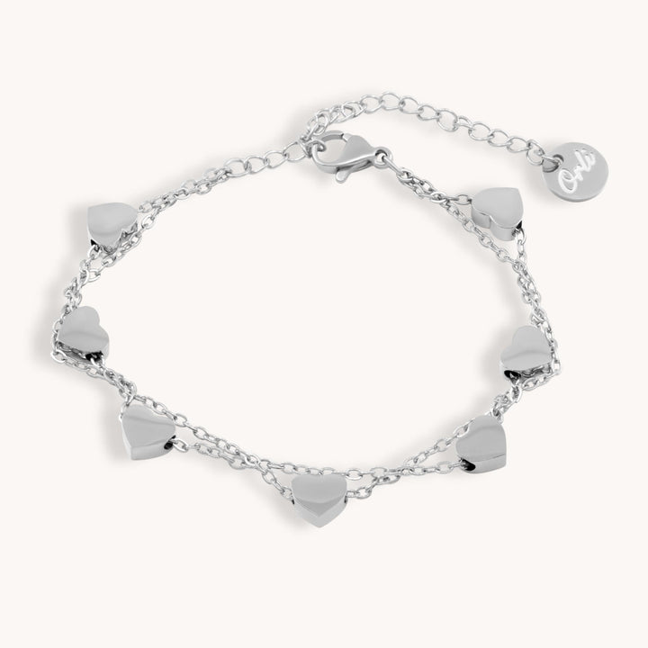 Layered Heart Charm Bracelet, Silver