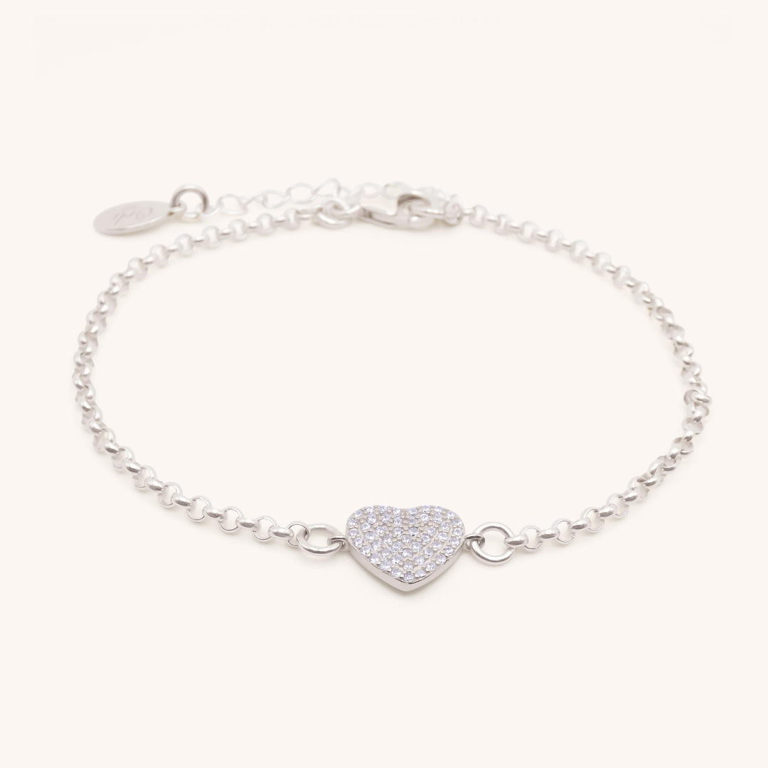 Sterling silver crystal heart fine chain bracelet