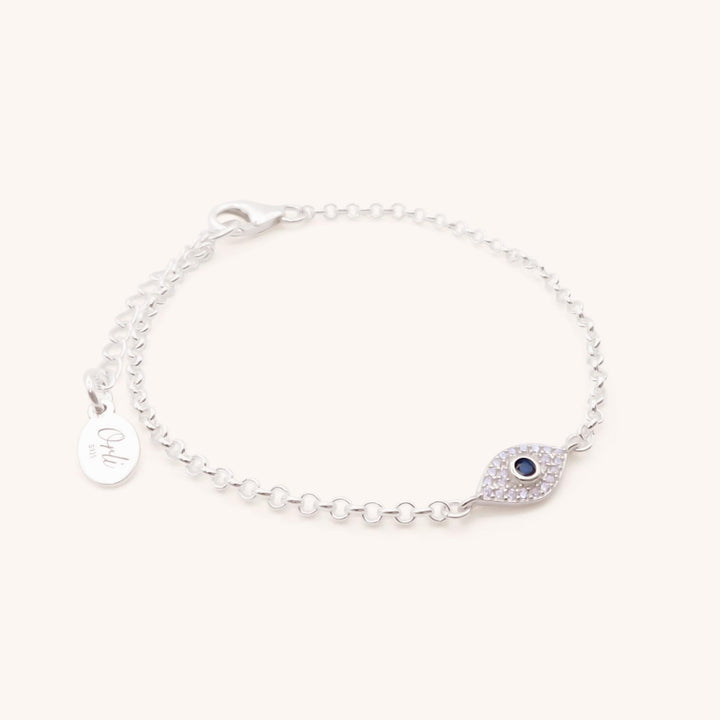 Sterling Silver Crystal Evil Eye Connector Bracelet