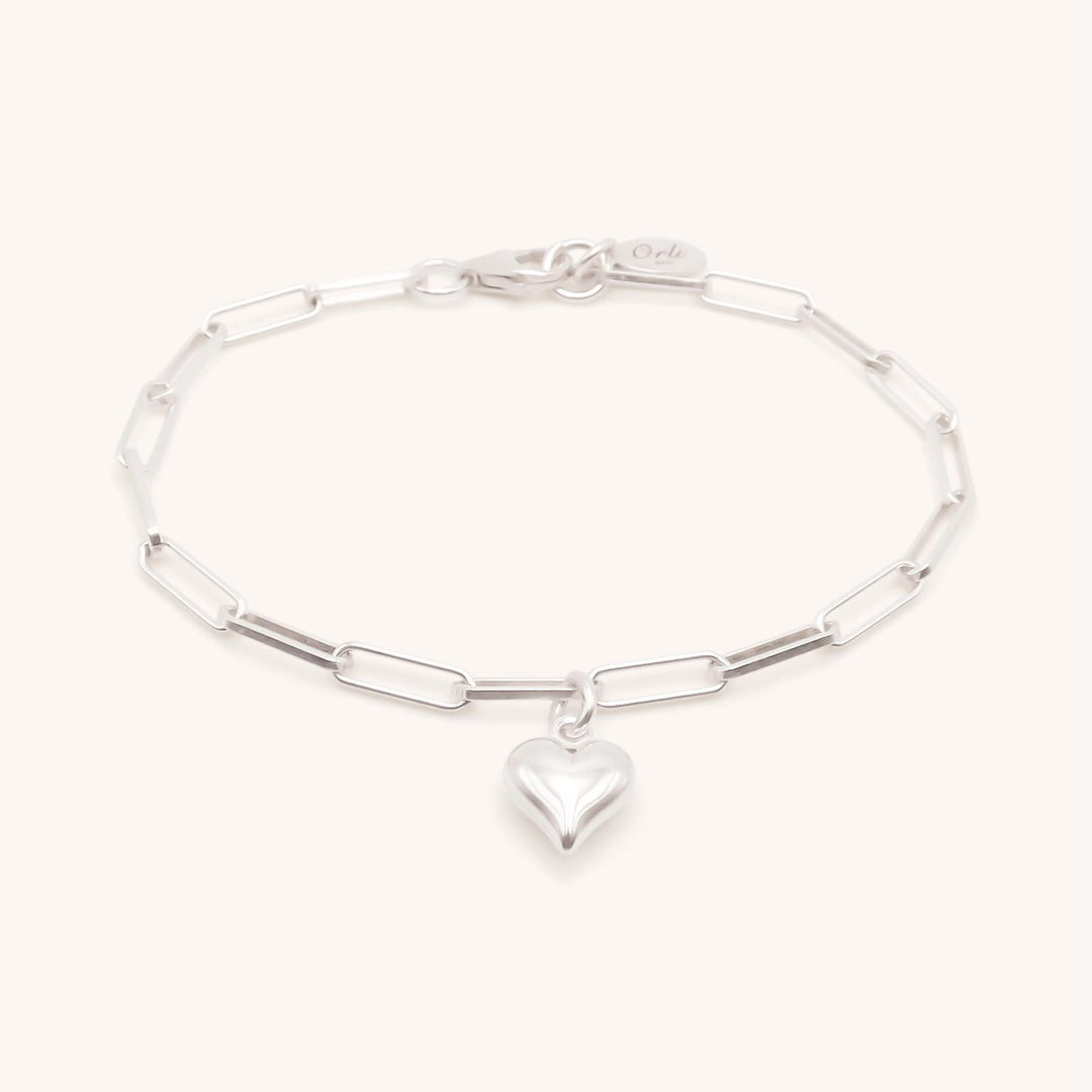 Sterling Silver Mia Heart Paperclip Chain Bracelet