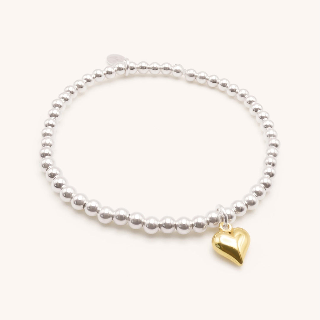 Sterling Silver Mia Heart Beads Bracelet, Silver & Gold