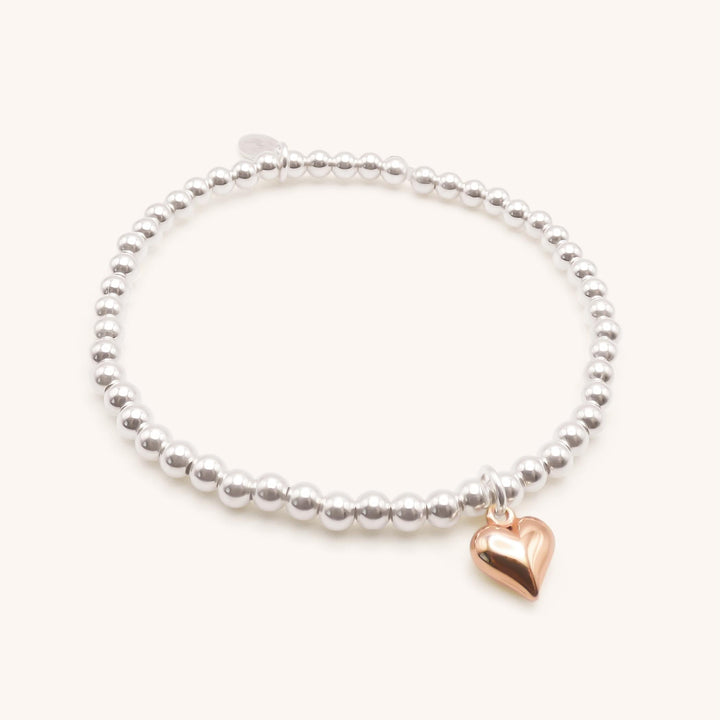 Sterling Silver Mia Heart Beads Bracelet, Silver & Rose Gold