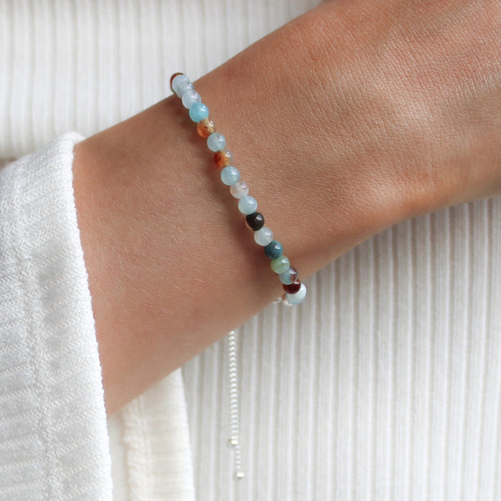 Sterling Silver Colourful Blue-tone Agate Adjustable Bracelet