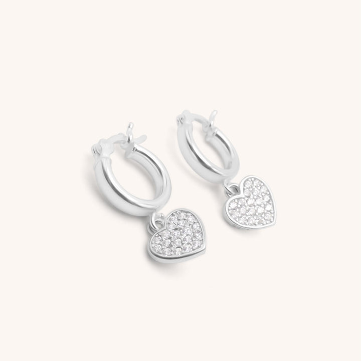 Sterling Silver Crystal Holly Heart Huggie Hoops