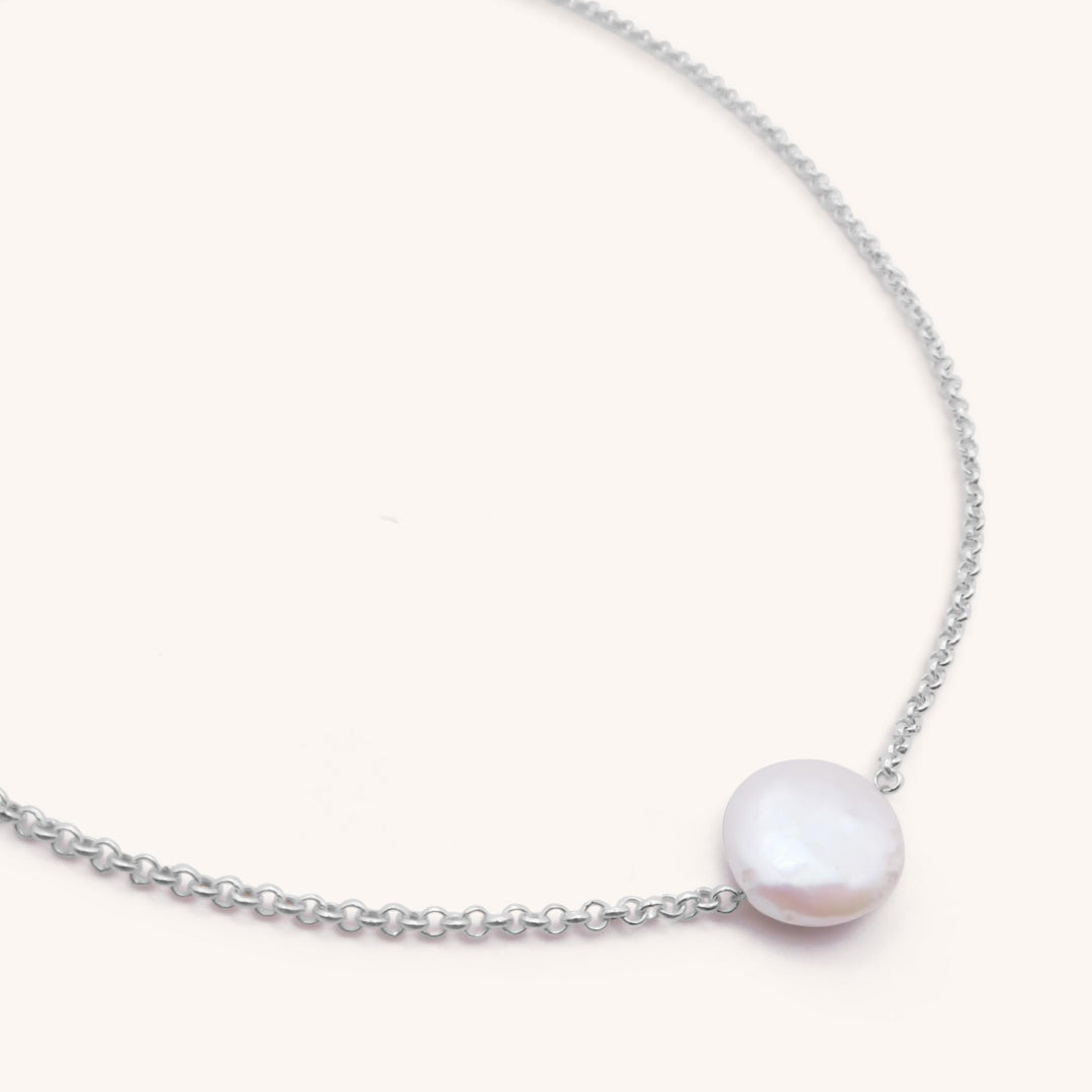 Sterling Silver Coin Pearl Necklace