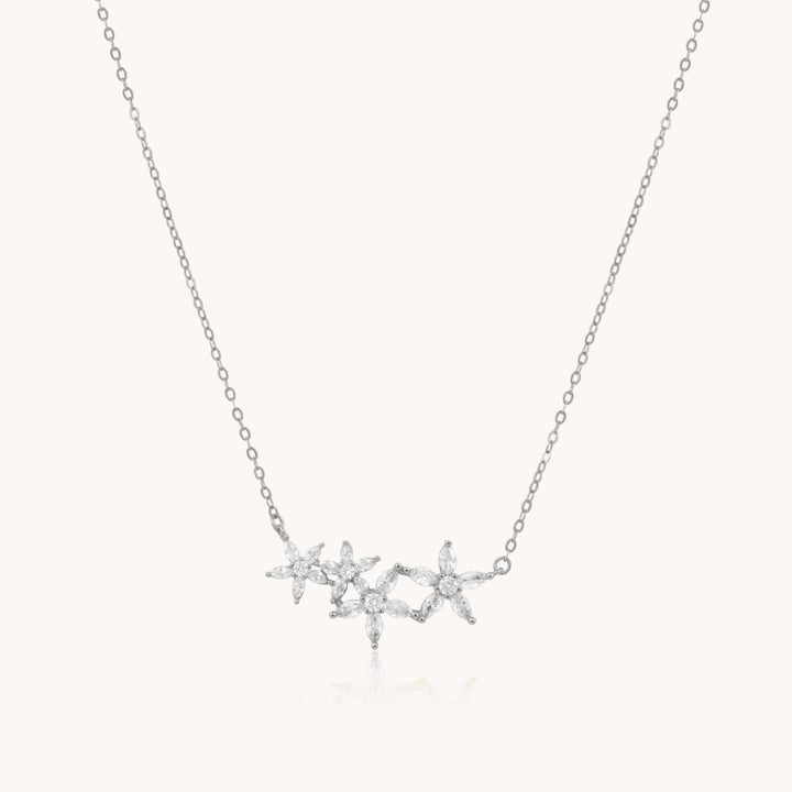 Sterling Silver Crystal Flower Necklace, Silver