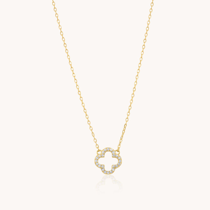 Sterling Silver Crystal Clover Necklace, Gold