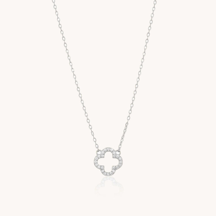 Sterling Silver Crystal Clover Necklace, Silver