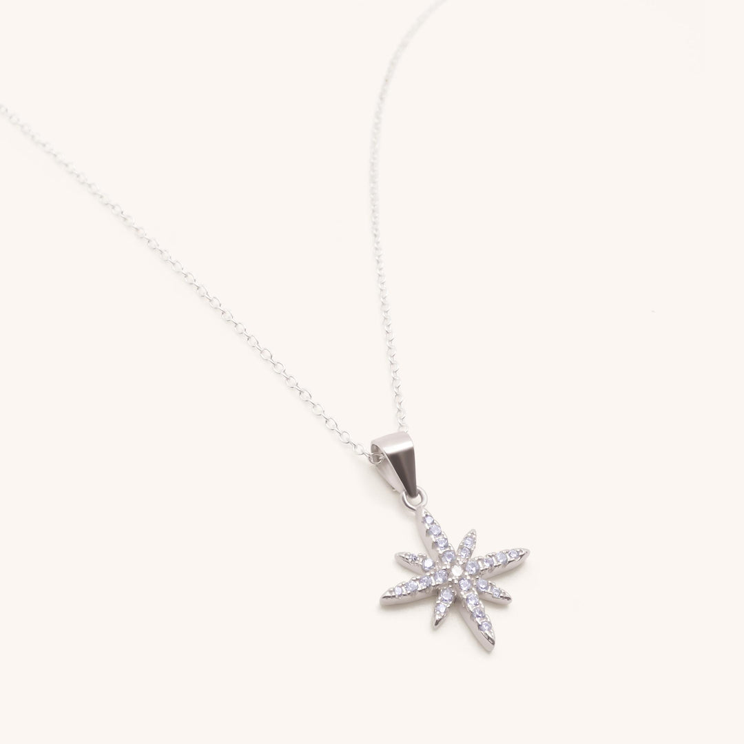 Sterling Silver Cosmic Crystal Starburst Necklace