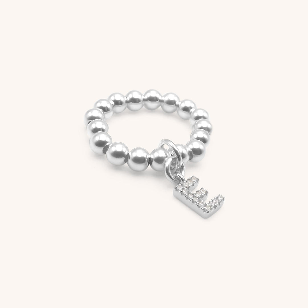 Sterling Silver Personalised Crystal Initial Beads Ring