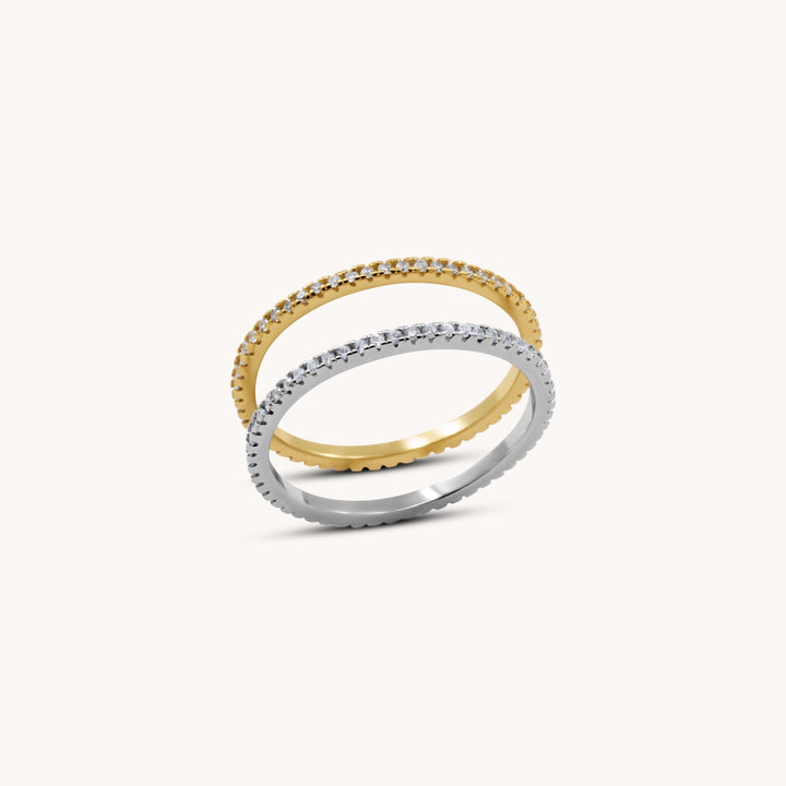 Sterling Silver Crystal Band Ring, Gold