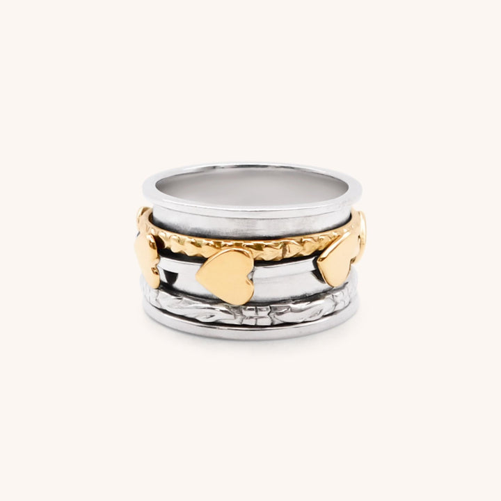 Sterling Silver Spinner Ring with Gold Heart Band