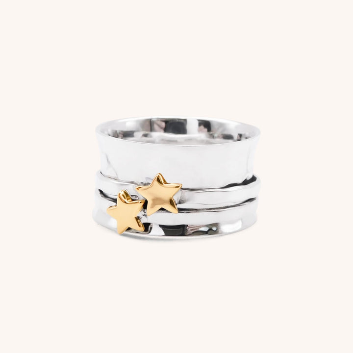 Sterling Silver Spinner Ring with Gold Stars