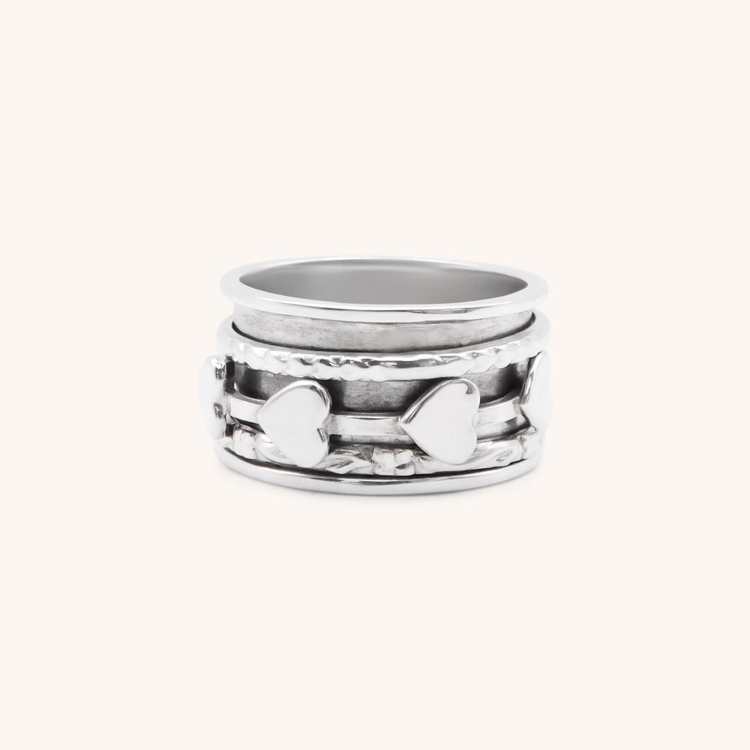 Sterling Silver Spinner Ring with Heart Band