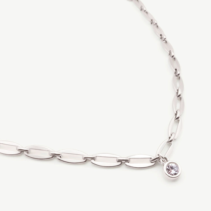 Long Link Birthstone Necklace, Silver