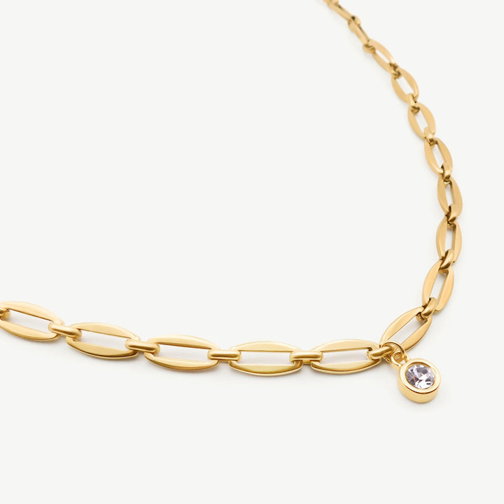 Long Link Birthstone Necklace, Gold