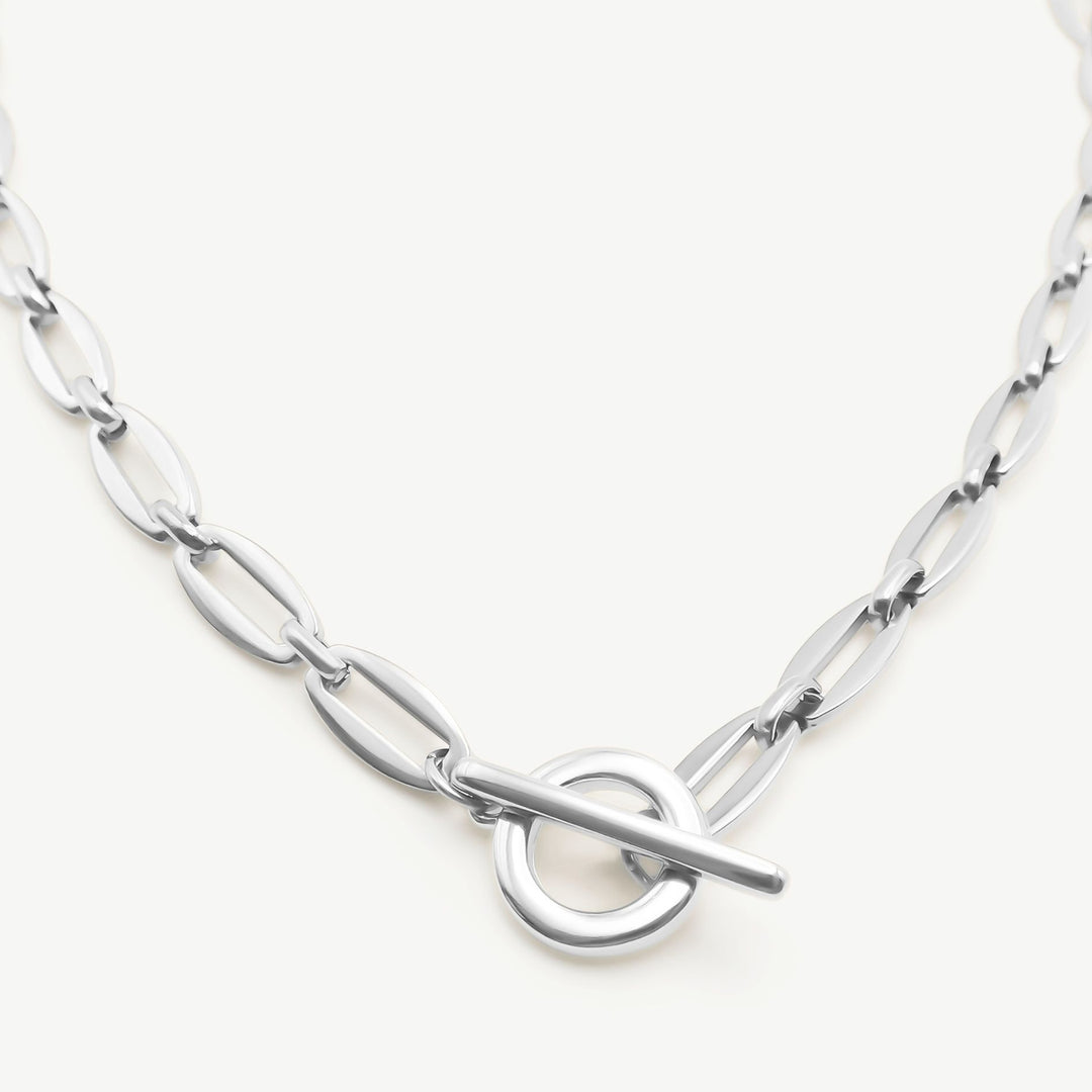 Long Link T-Bar Necklace, Silver