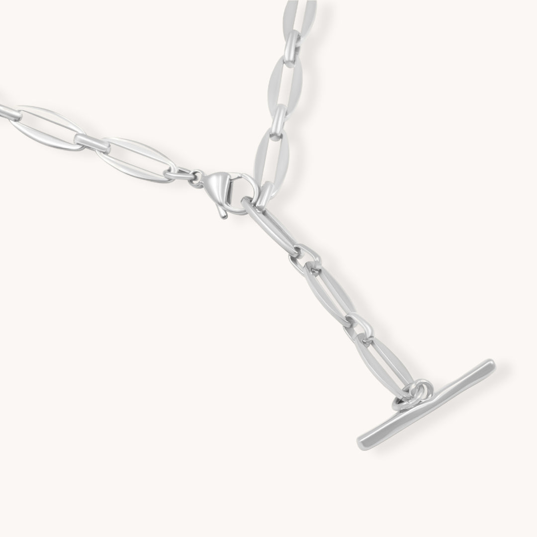 Adjustable Long Link Toggle Charm Necklace, Silver