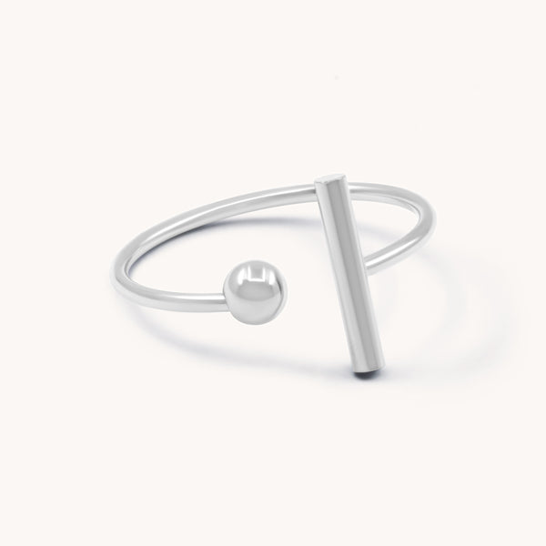 Bar & Ball Ring, Silver