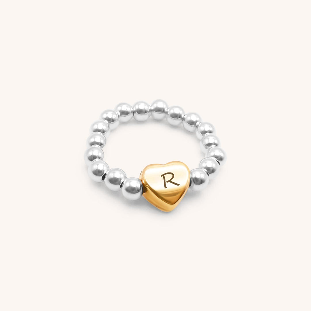 Beads & Glider Heart Personalised Ring, Silver & Gold