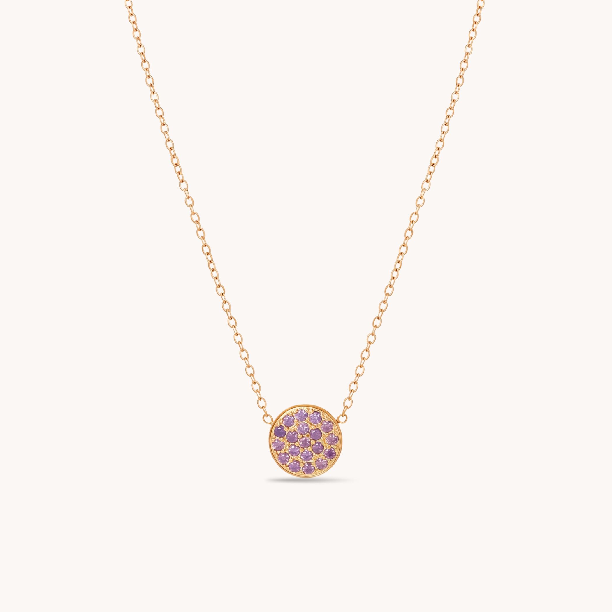 Birthstone Pavé Disc Necklace in Gold