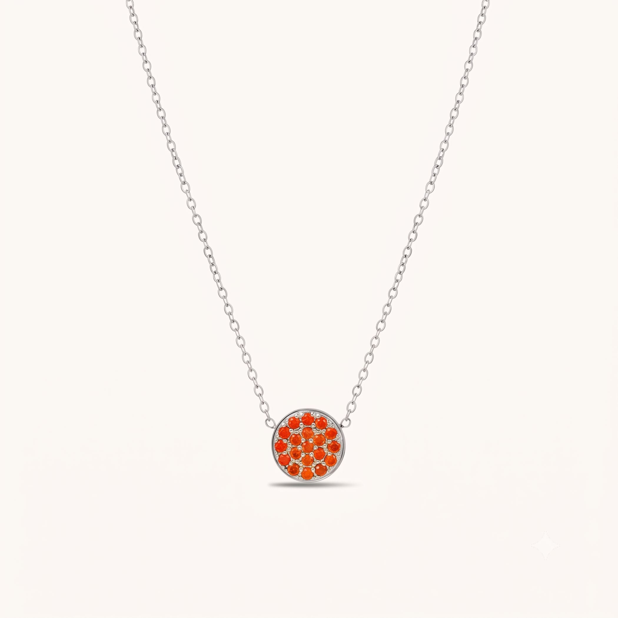 Birthstone Pavé Disc Necklace in Silver