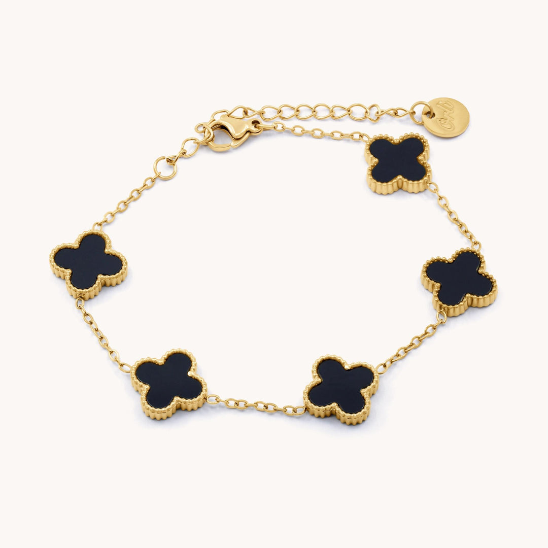 Black Multi Clover Bracelet, Gold